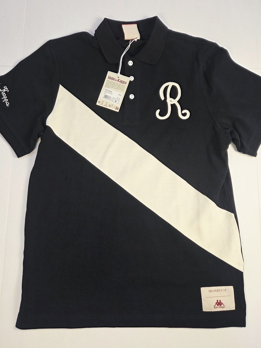 Men's Black Polo with Cream Diagonal Band